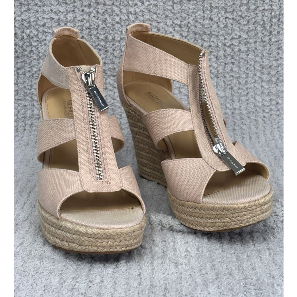 Michael Kors Tan Gold Metallic Damita Espadrille Wedge Sandal Size 7M #77760